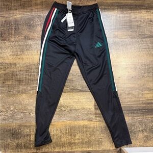 adidas Black Track Pants with Red, White & Teal Stripes
